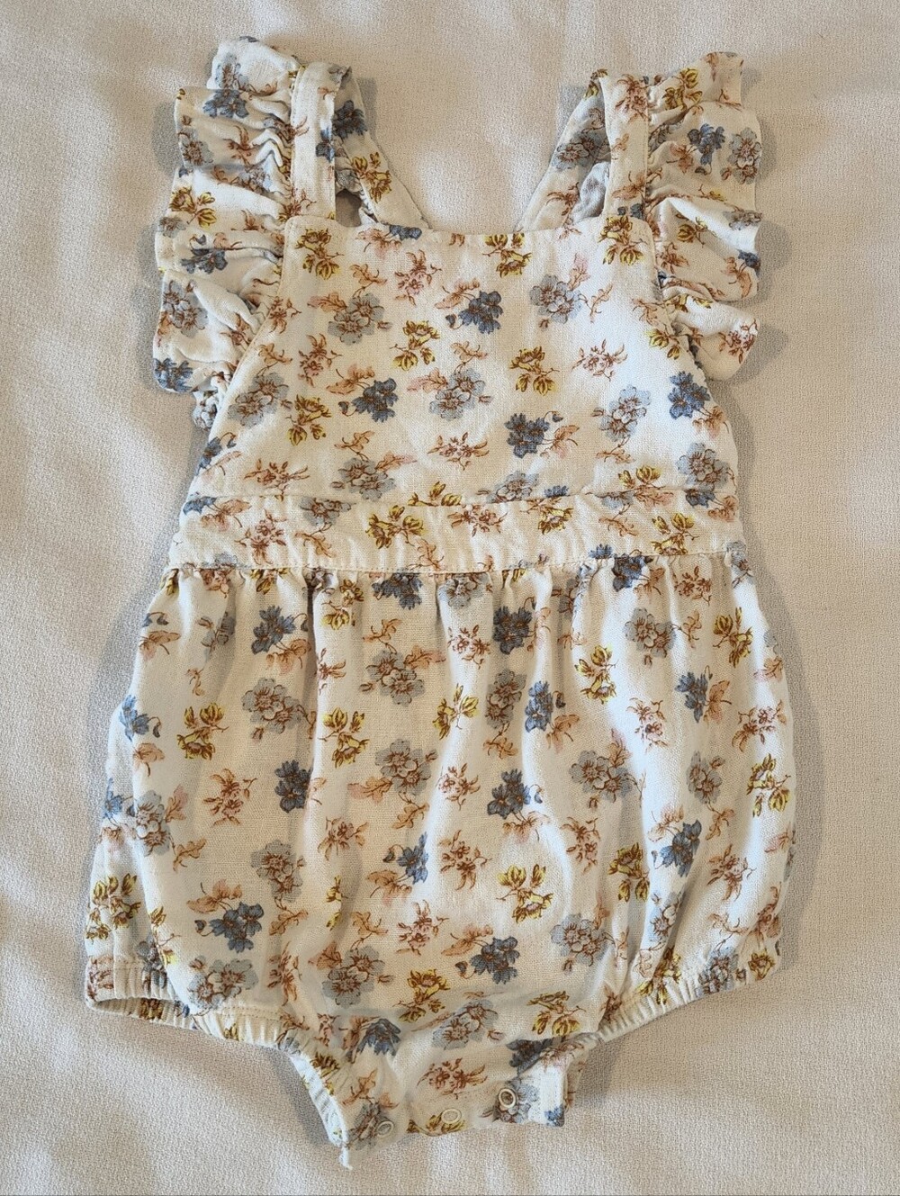 Something Navy Floral Linen Blend Bubble Romper 18m